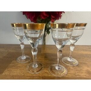Dorothy Thorpe Golden Band Cordial Glasses Set of 4 MCM Gold Rim Stemware